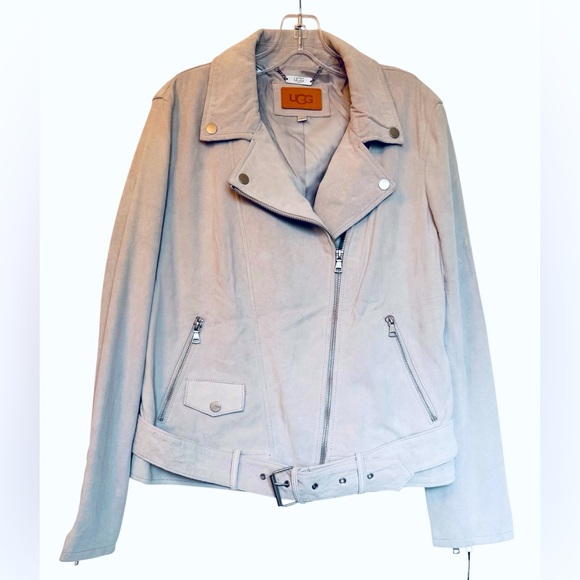 UGG Women’s STACEY Dove Grey Suede Moto Biker Jacket Size...